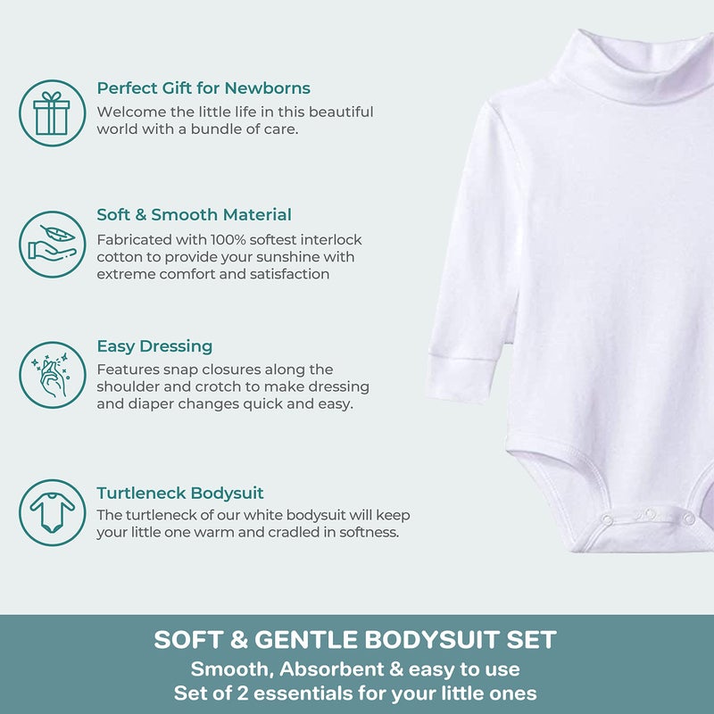 Spasilk Baby Boysâ€™ Newborn Long Sleeve Turtleneck Bodysuits, 2 pack, 6-24 Months- White Bodysuits - Image 4